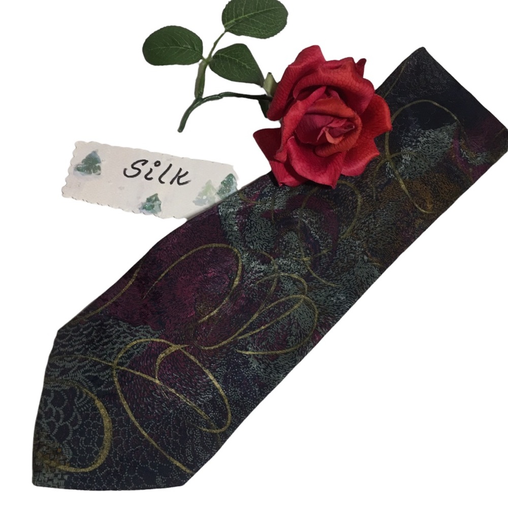Silk Tie Fratelli HANDMADE in ITALY Wine Hold Green Multi color EUC